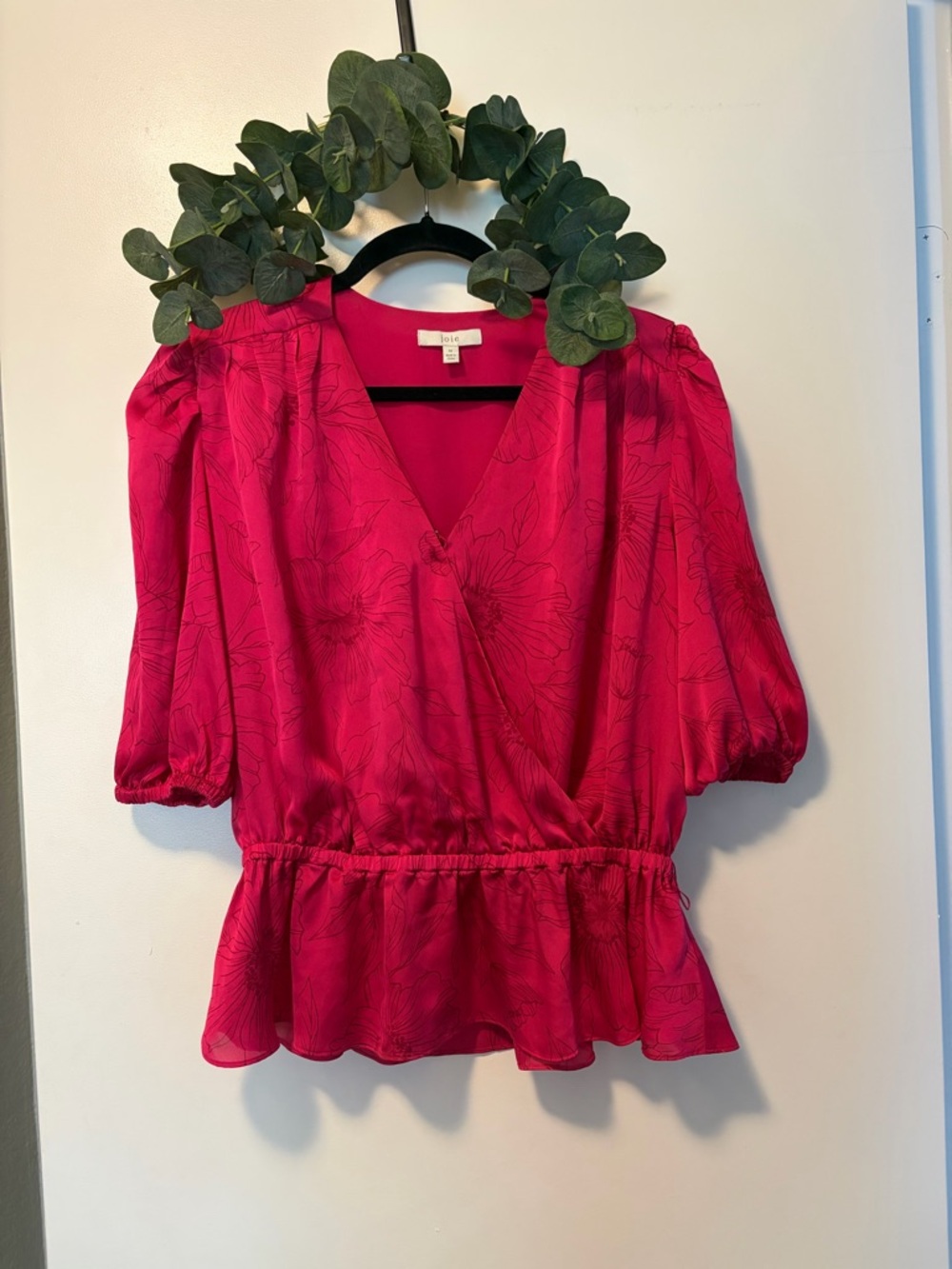 Joie Fuchsia Floral Wrap Peplum Blouse